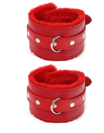 Adjustable Plush Faux Fur Wrist Cuffs – Soft Role-Play Accessory with Ribbon Tie for Couples