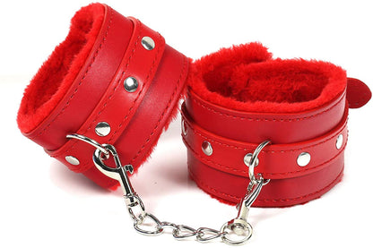 Adjustable Plush Faux Fur Wrist Cuffs – Soft Role-Play Accessory with Ribbon Tie for Couples