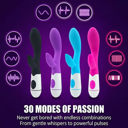 USB Rechargeable Silicone Personal Massager – 30 Vibration Modes, Dual-Stimulation Design, Portable & Waterproof, Available in 4 Colors