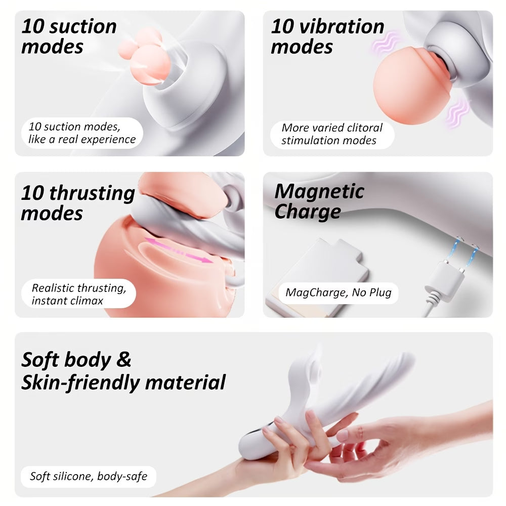 3-in-1 Rose Rabbit Vibrator with Thrusting & Licking – G-Spot & Clitoral Stimulator for Women & Couples