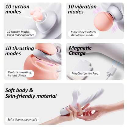 3-in-1 Rose Rabbit Vibrator with Thrusting & Licking – G-Spot & Clitoral Stimulator for Women & Couples